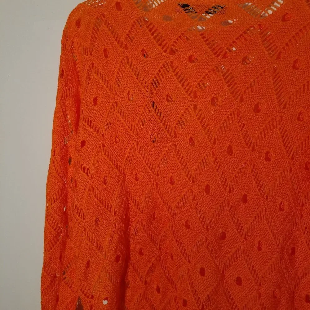Knitted Orange Open Weave Long Sleeve Pullover Sweater NWT Medium